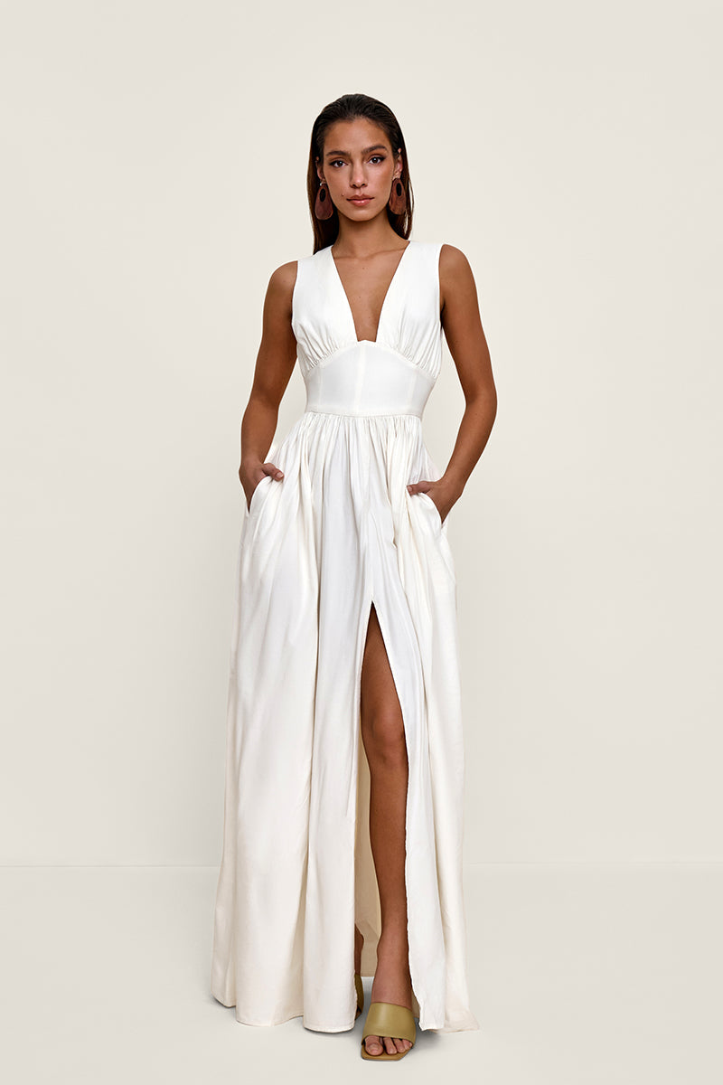 REXI COTTON MAXI DRESS IN LIMESTONE