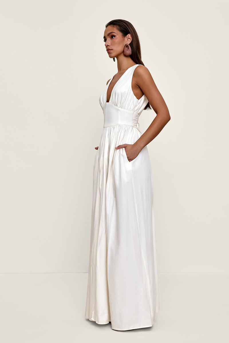 REXI COTTON MAXI DRESS IN LIMESTONE