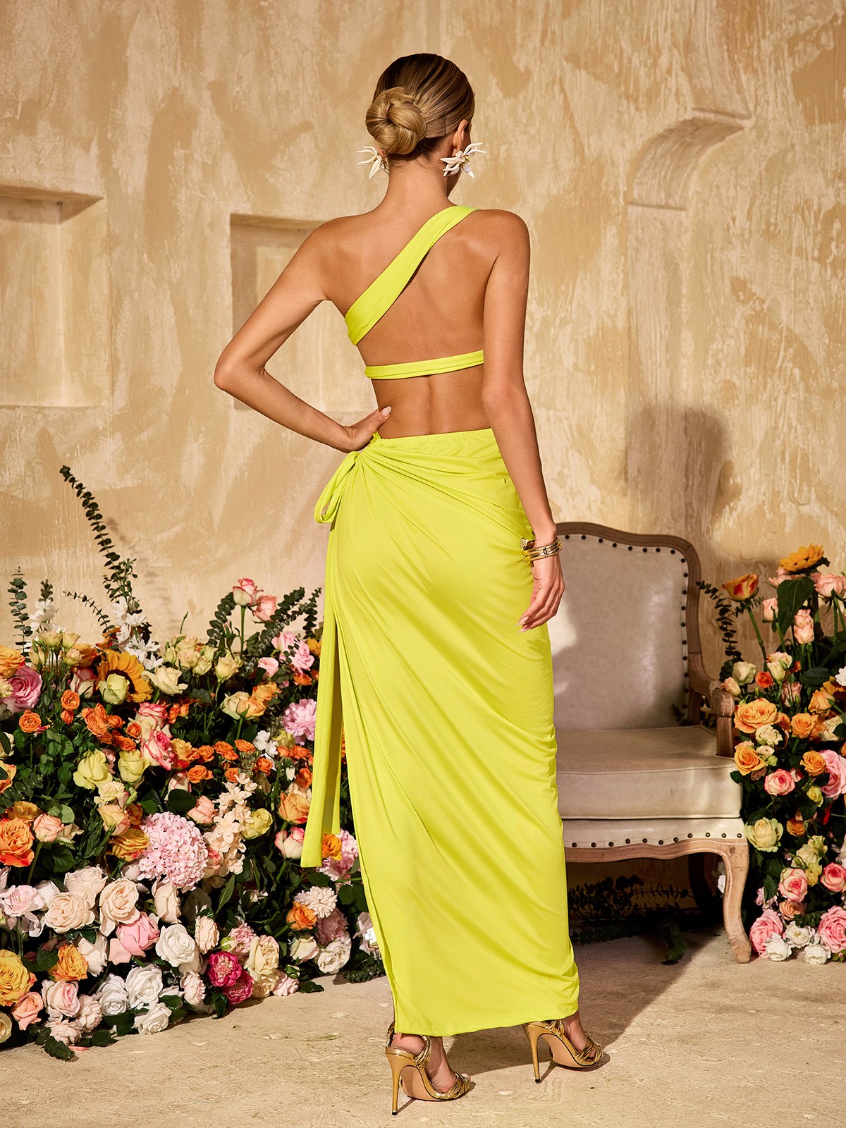 Almis One Shoulder Split Skirt Set