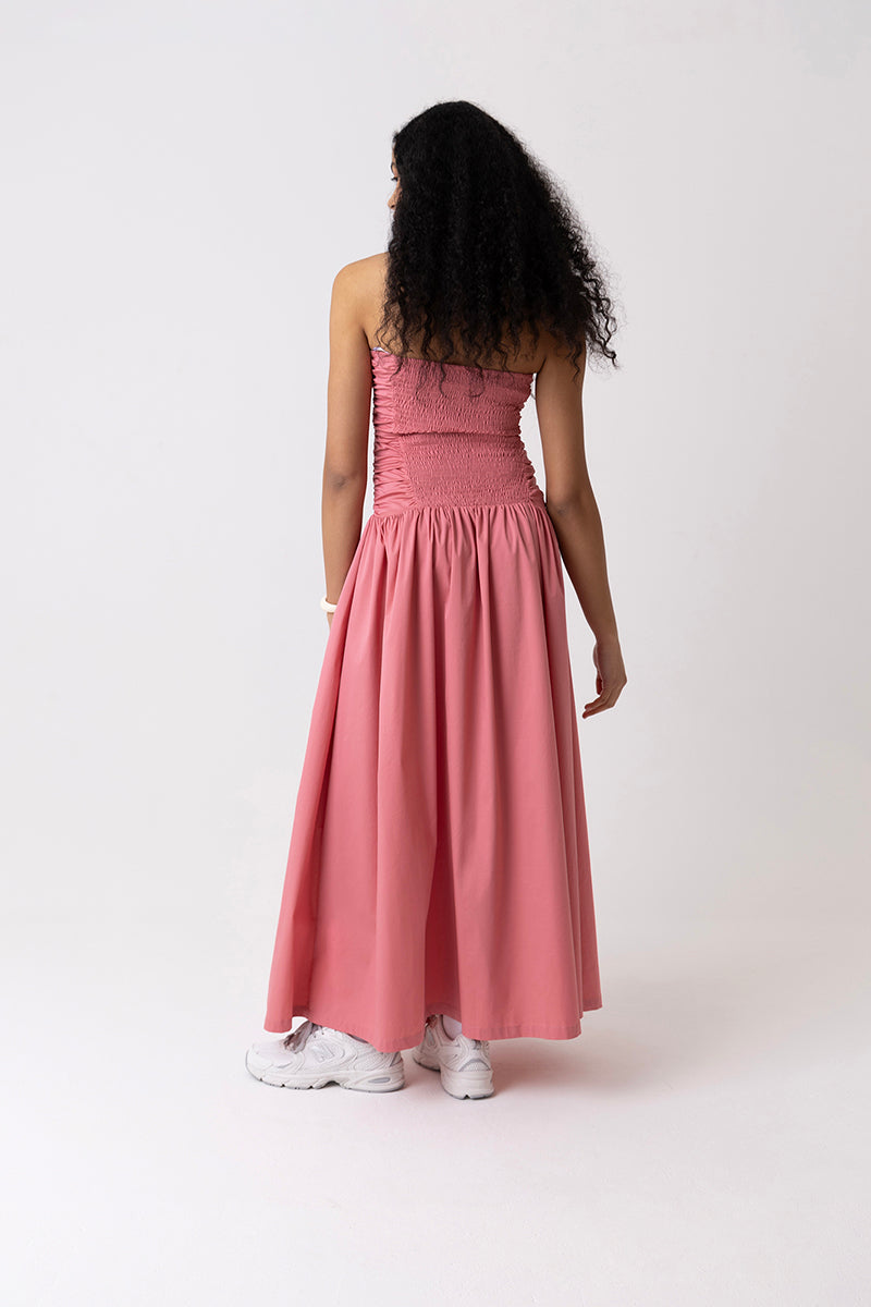 RUCHED COLUMN BARDOT PINK DRESS