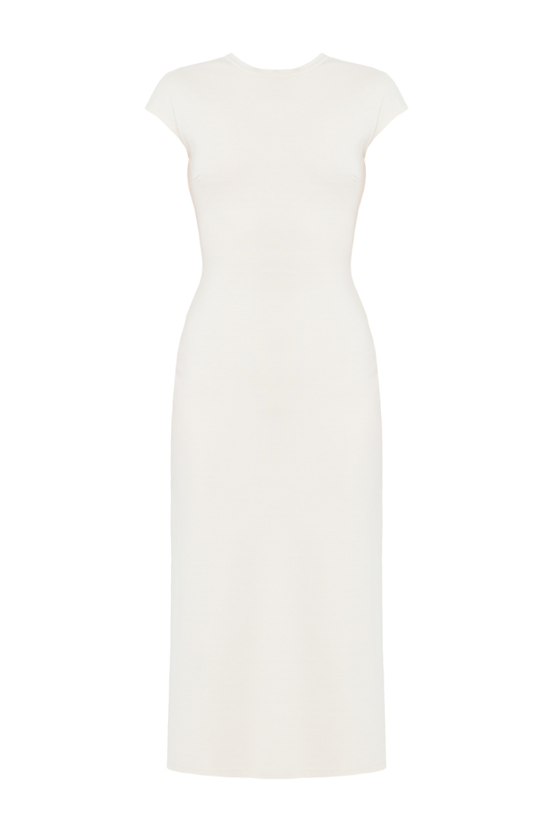 ASTER OFF-WHITE JERSEY MIDI DRESS WITH CAP SLEEVES