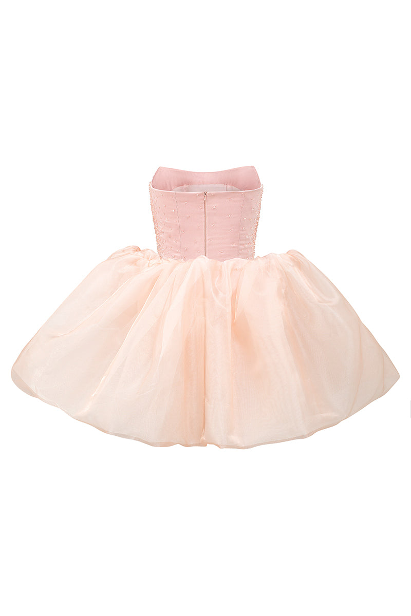 BUSTIER BEADED MINI DRESS IN LIGHT PINK