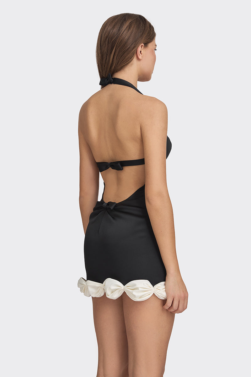 CAKE BOW MINI DRESS IN BLACK