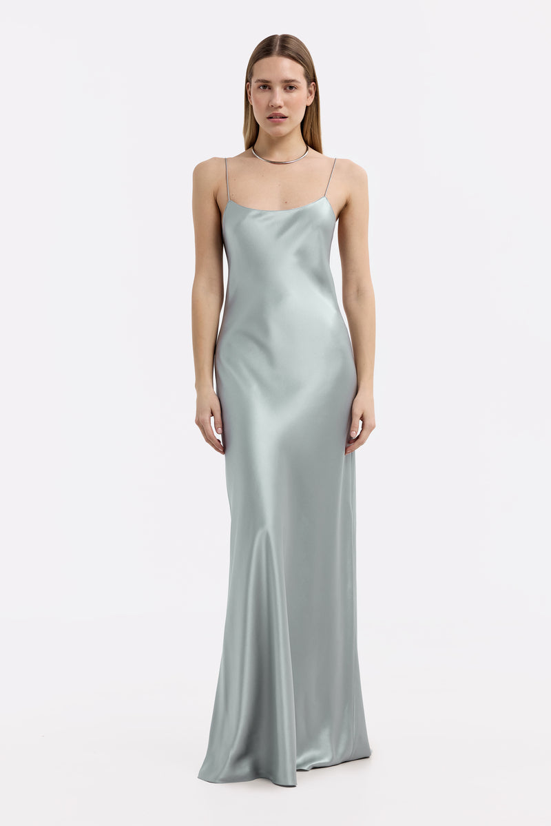 CAROLYN MOONSTONE SCOOP-NECK SILK SATIN MAXI DRESS