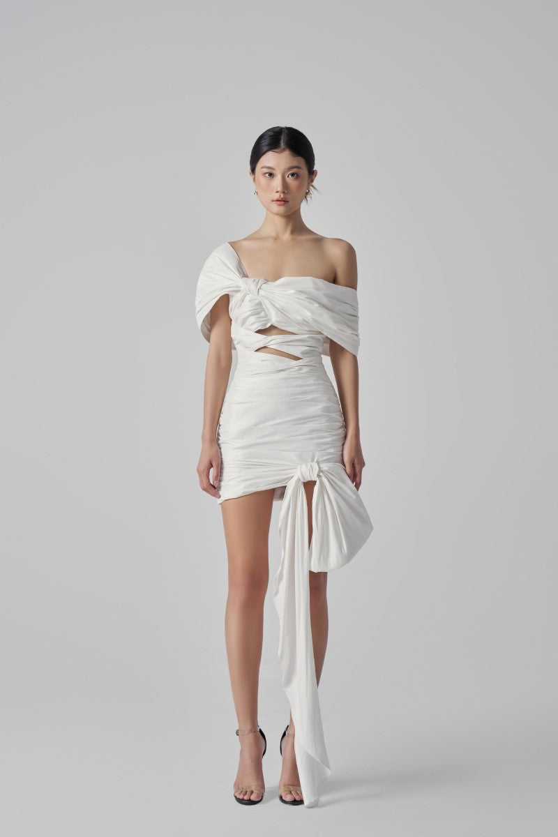 KENDALL TAFFETA CUT OUT DRESS IN WHITE