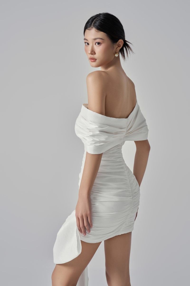 KENDALL TAFFETA CUT OUT DRESS IN WHITE