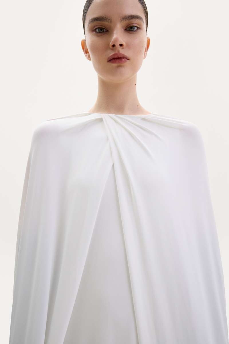 CREAM JERSEY CAPE DRESS