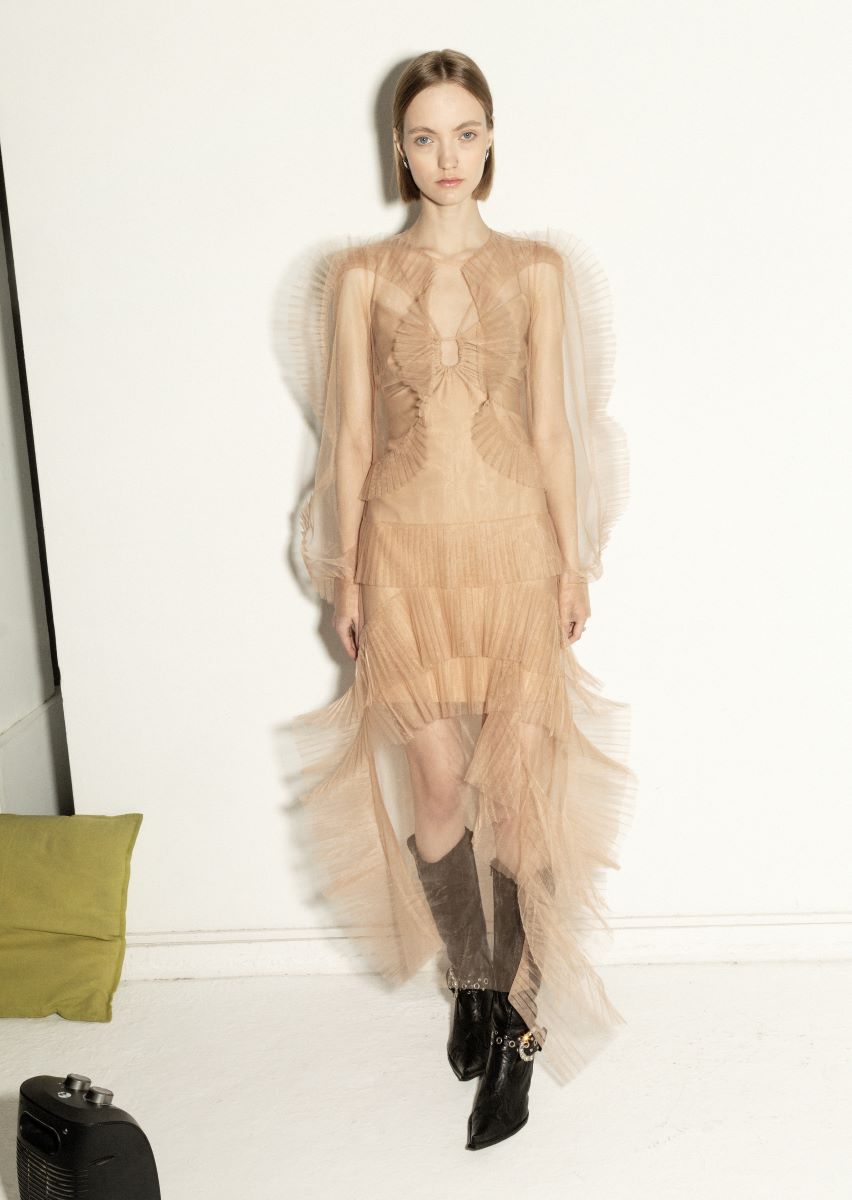 NEUTRAL STRAIGHT CUT-SHEER MAXI DRESS