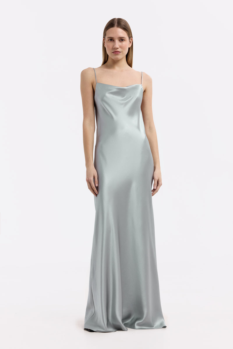 DAFNE MOONSTONE OPEN-BACK SILK-SATIN MAXI DRESS