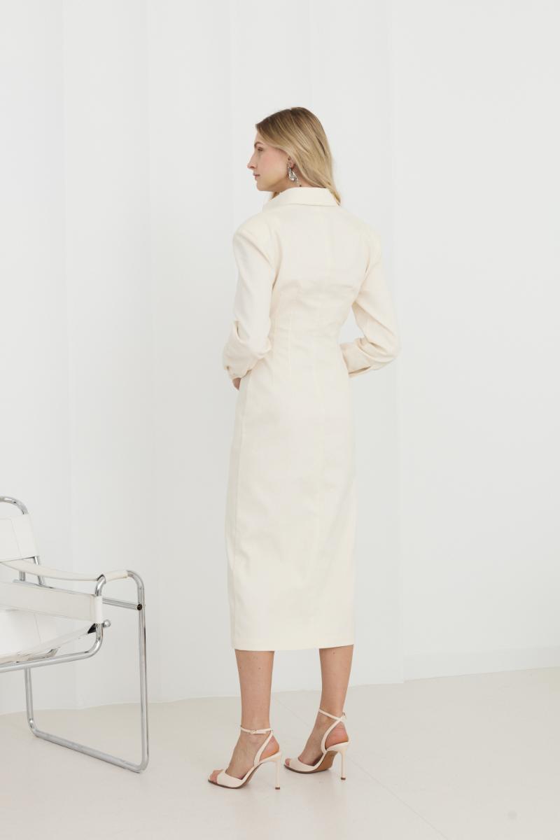 EDITH WHITE DENIM FITTED MIDI SHIRT DRESS