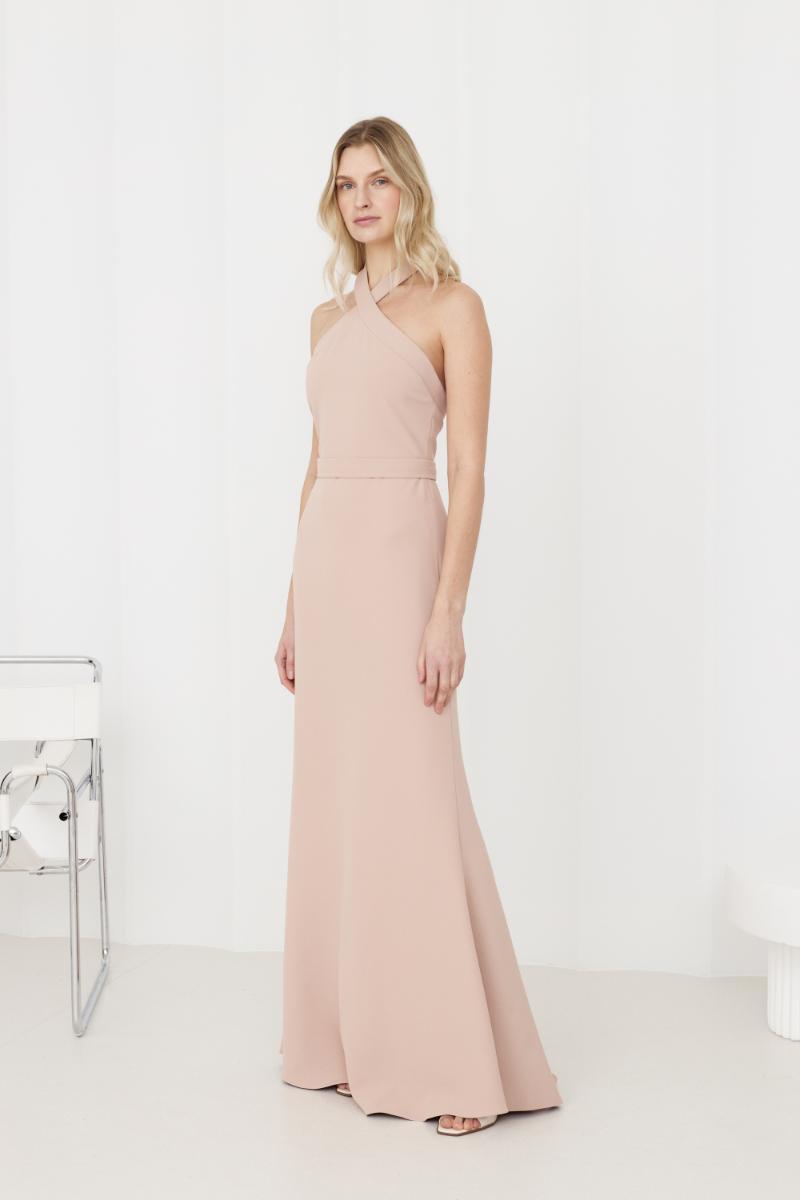 GISEL DUSTY ROSE OFF-SHOULDER LONG EVENING DRESS