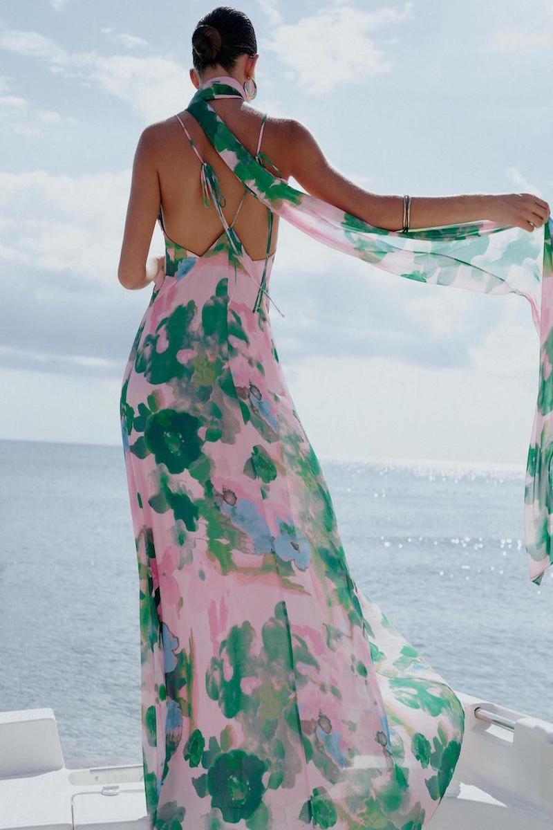JANE DRESS IN SOFT PINK AND GREEN