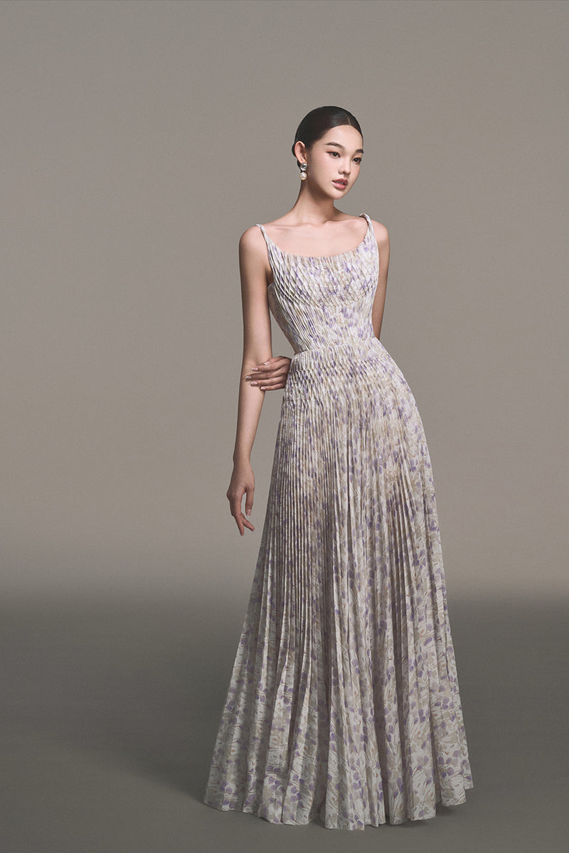 LAVENDER PLEATED MAXI DRESS