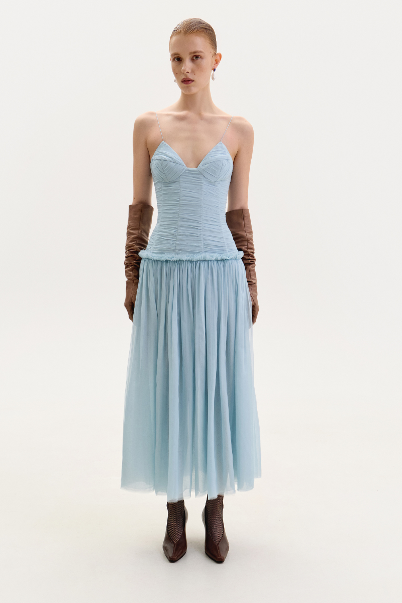 LIGHT BLUE CHIFFON MIDI DRESS