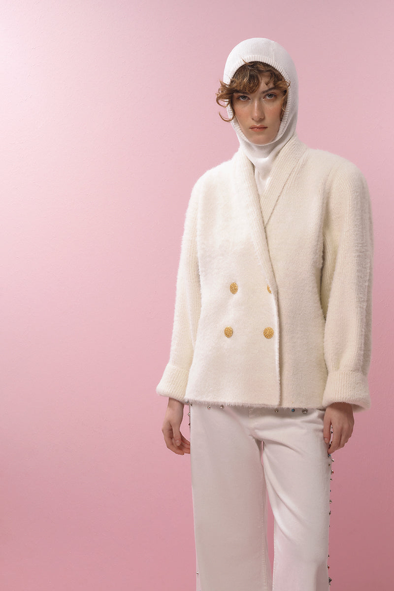 WHITE AND GOLD WOOL CARDIGAN