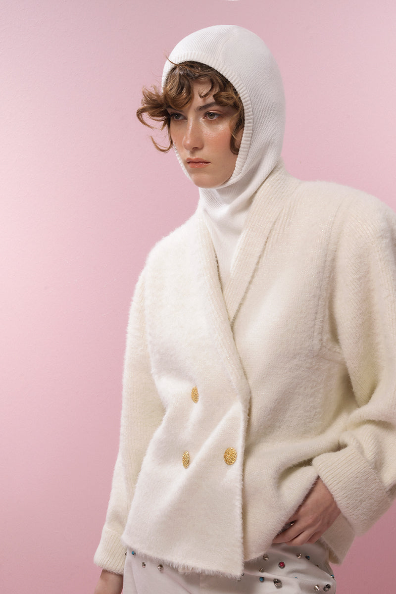 WHITE AND GOLD WOOL CARDIGAN