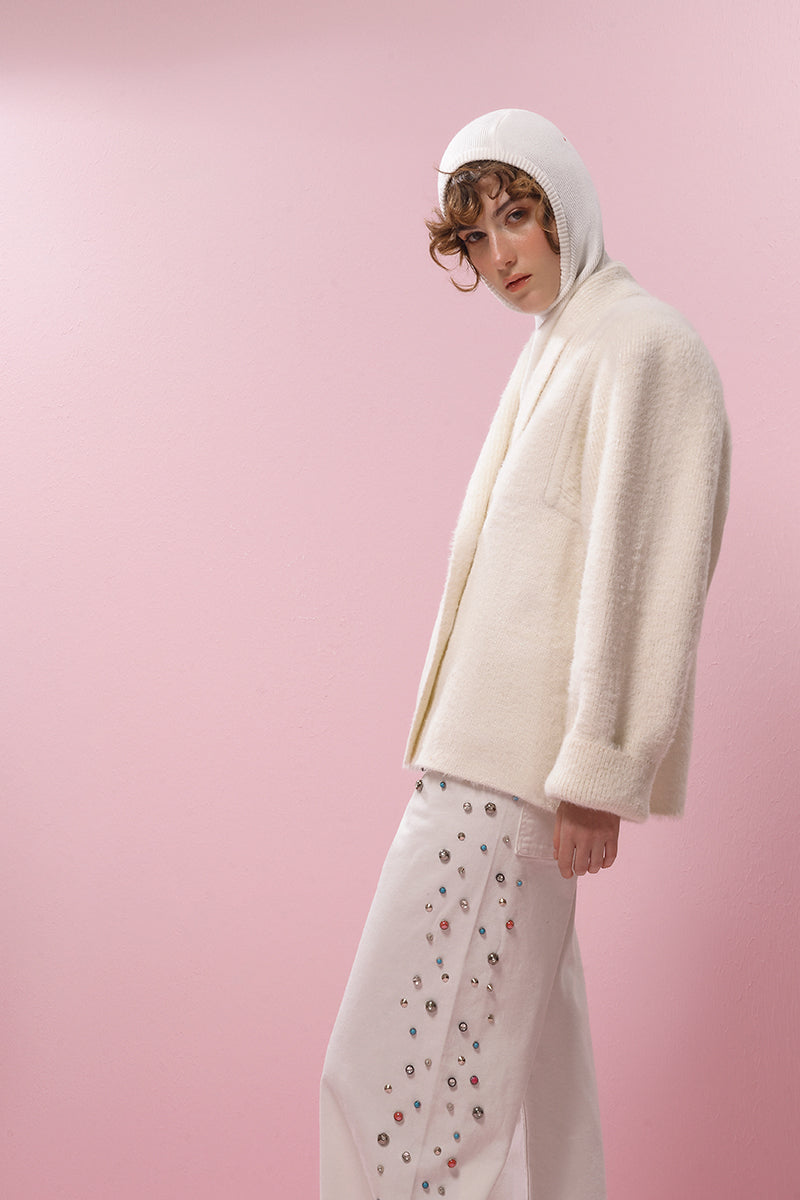 WHITE AND GOLD WOOL CARDIGAN