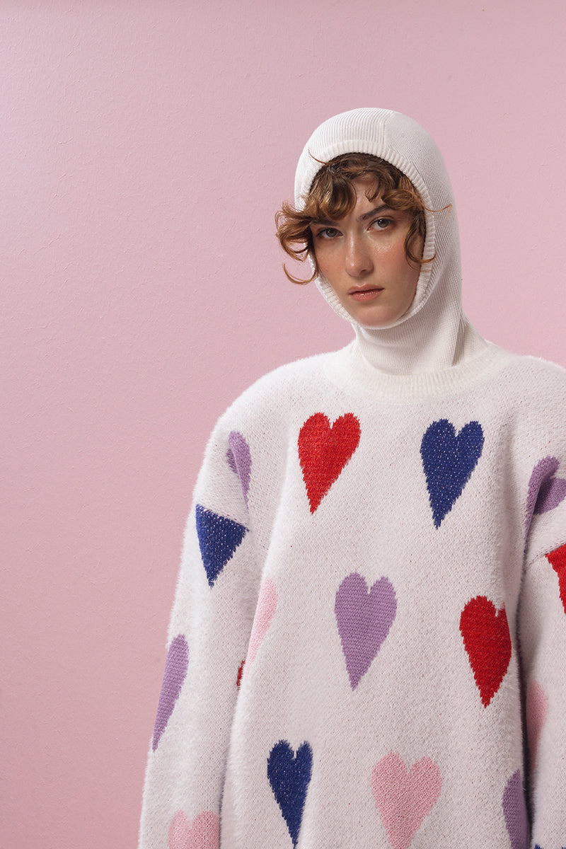 WHITE HEARTS WOOL SWEATER