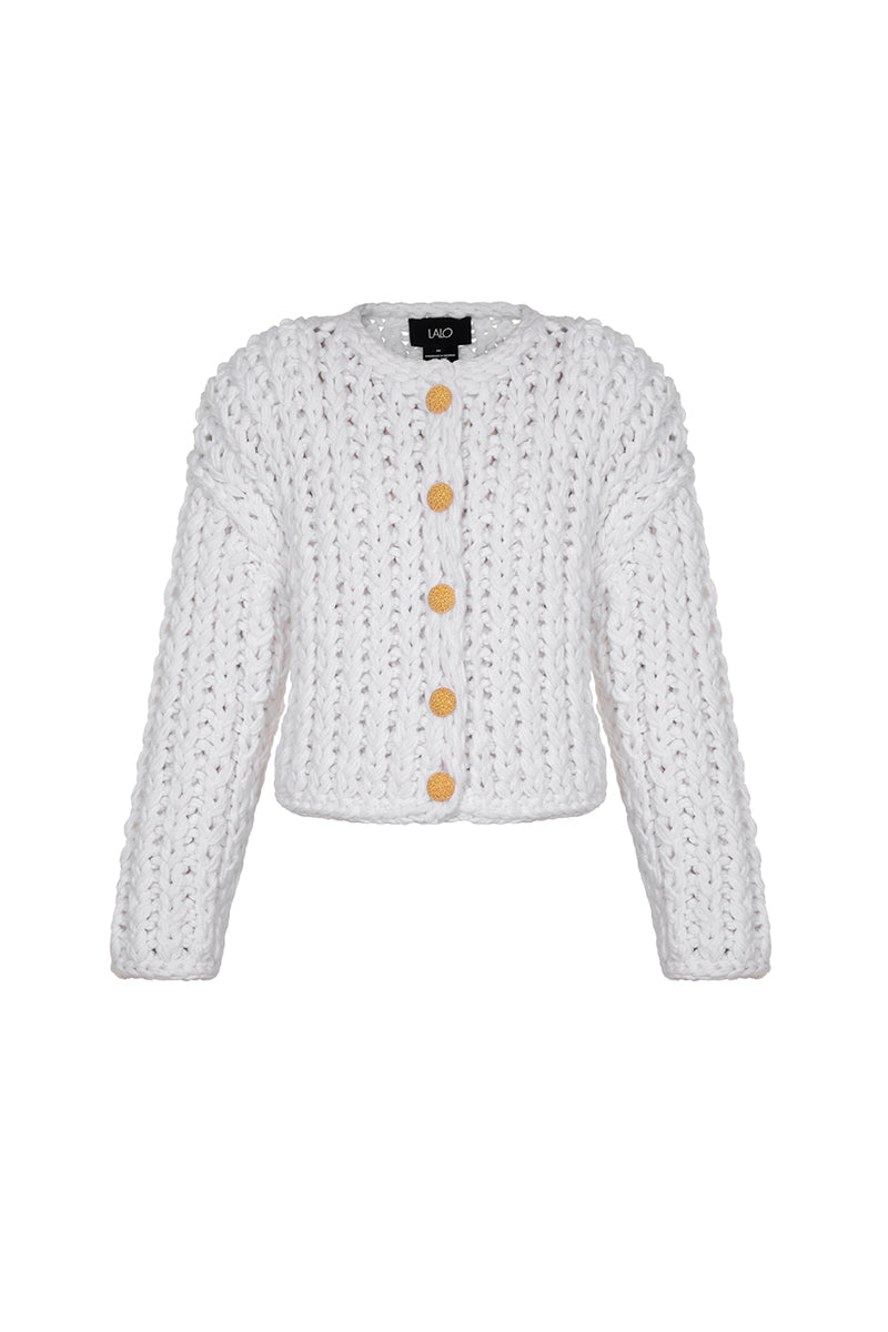 WHITE CABLE KNIT WOOL SWEATER