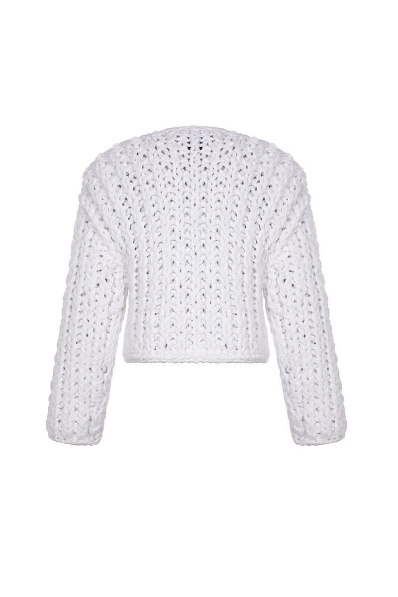 WHITE CABLE KNIT WOOL SWEATER