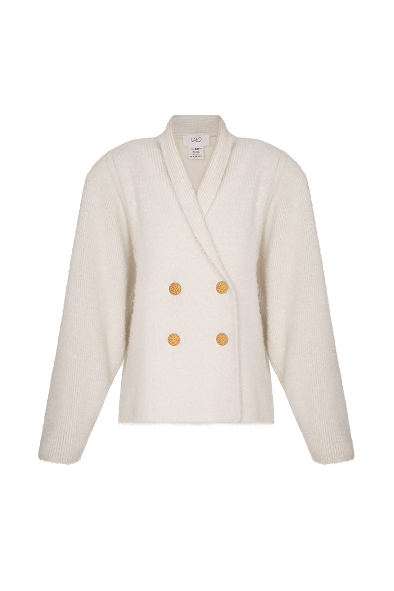 WHITE AND GOLD WOOL CARDIGAN