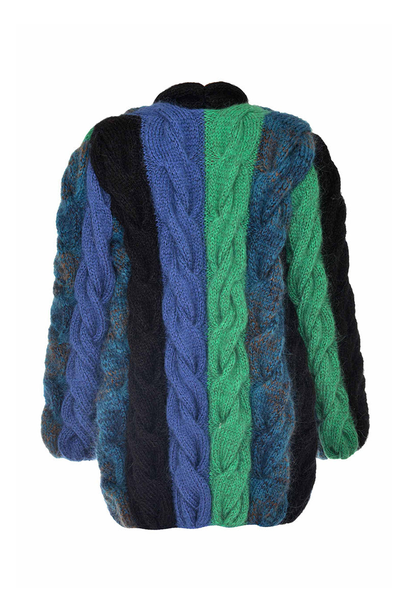 GREEN AND BLUE MOHAIR CARDIGAN