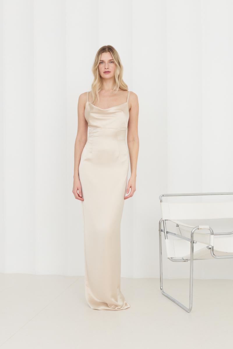 NADA LONG BEIGE EVENING DRESS WITH STRAPS