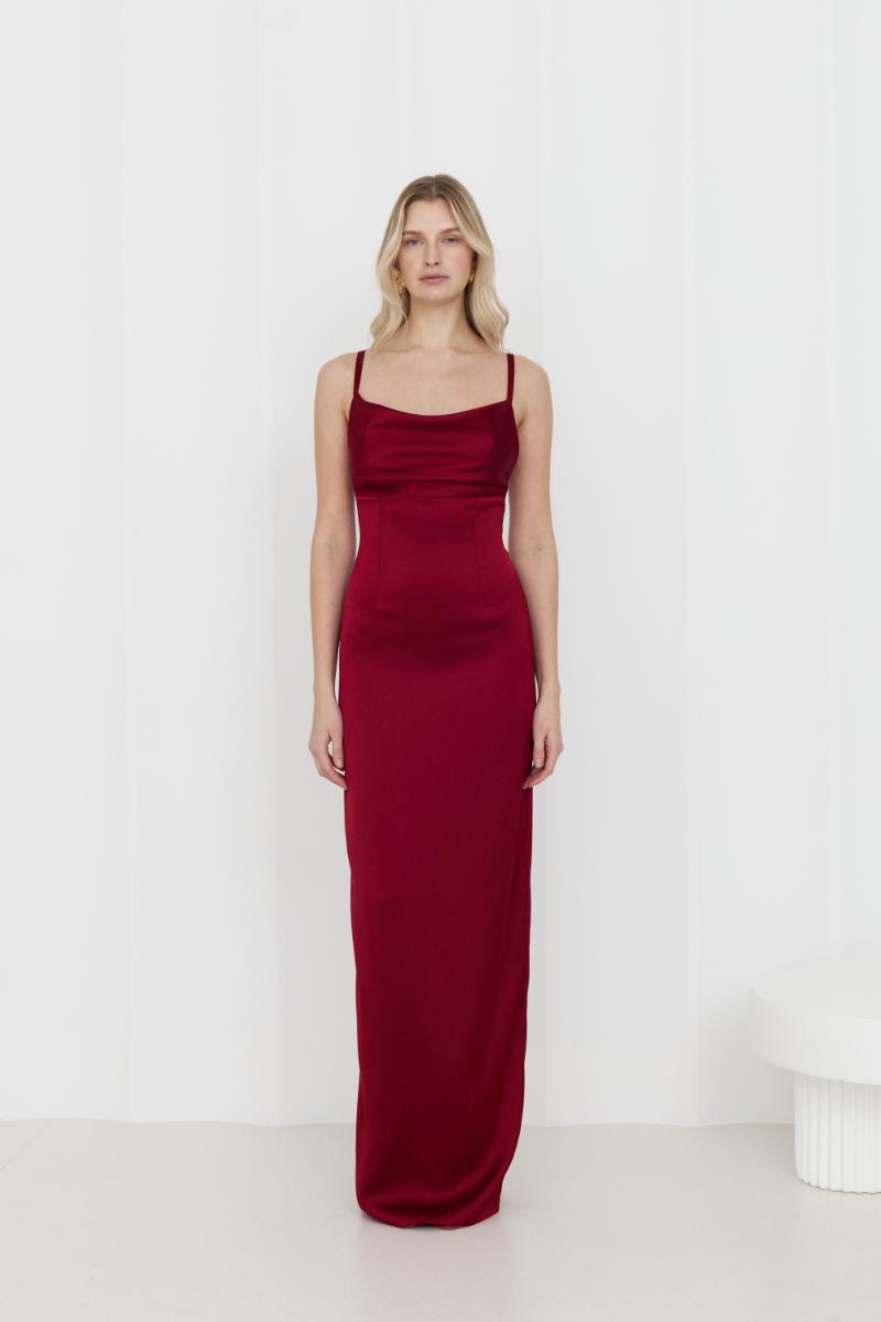 NADA LONG RED WINE EVENING DRESS