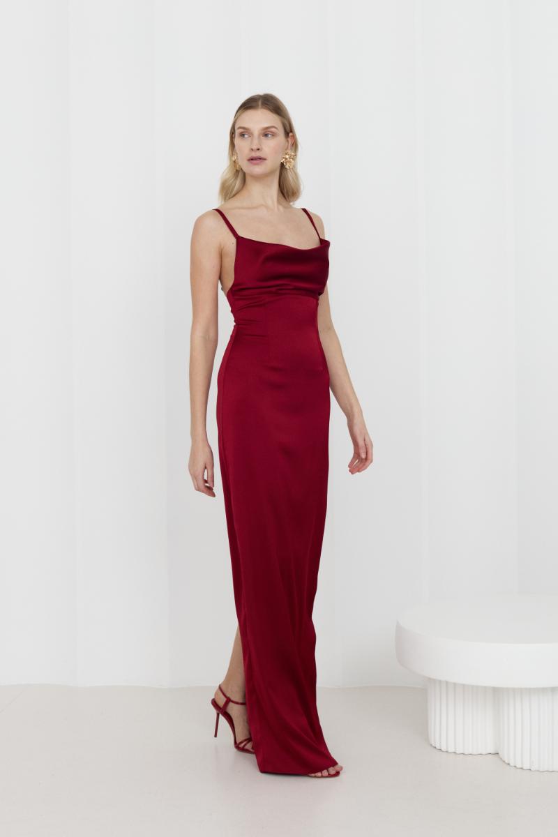 NADA LONG RED WINE EVENING DRESS