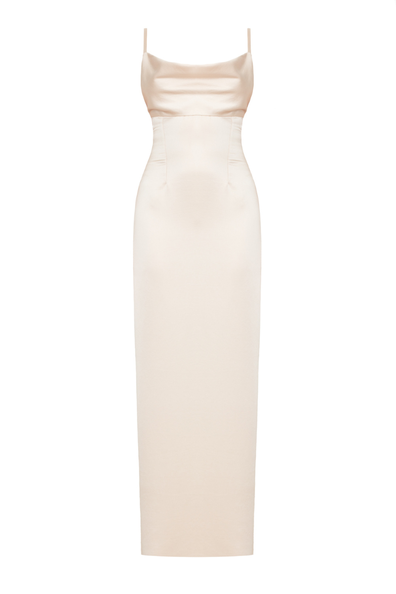 NADA LONG BEIGE EVENING DRESS WITH STRAPS