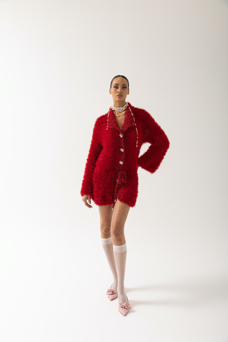 RED MONROE HANDMADE KNIT CARDIGAN DRESS