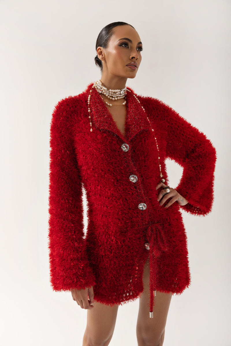 RED MONROE HANDMADE KNIT CARDIGAN DRESS