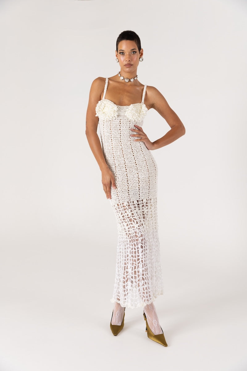 CHRYSANTHEMUM WHITE HANDMADE CROCHET DRESS