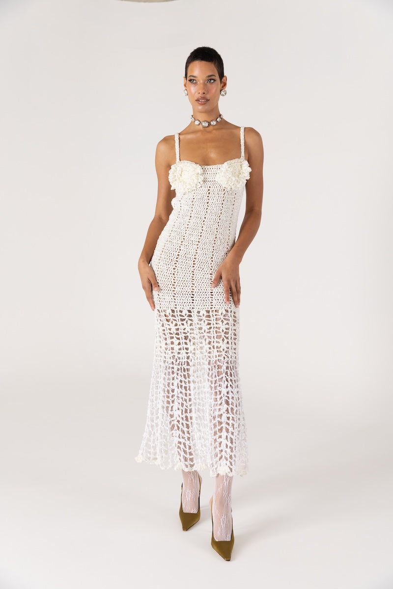 CHRYSANTHEMUM WHITE HANDMADE CROCHET DRESS