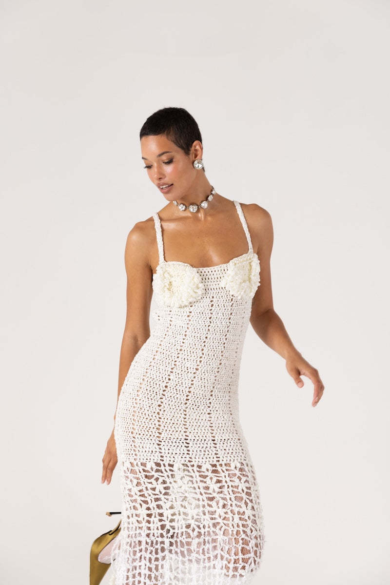 CHRYSANTHEMUM WHITE HANDMADE CROCHET DRESS