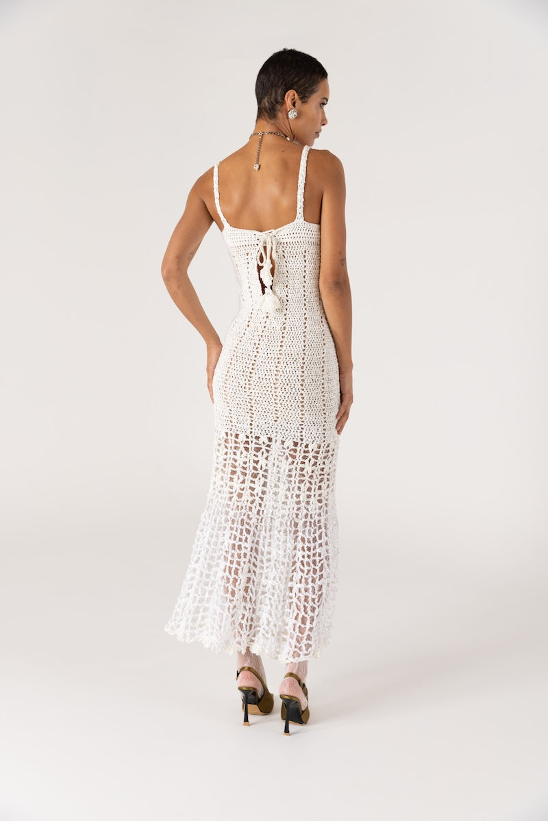 CHRYSANTHEMUM WHITE HANDMADE CROCHET DRESS