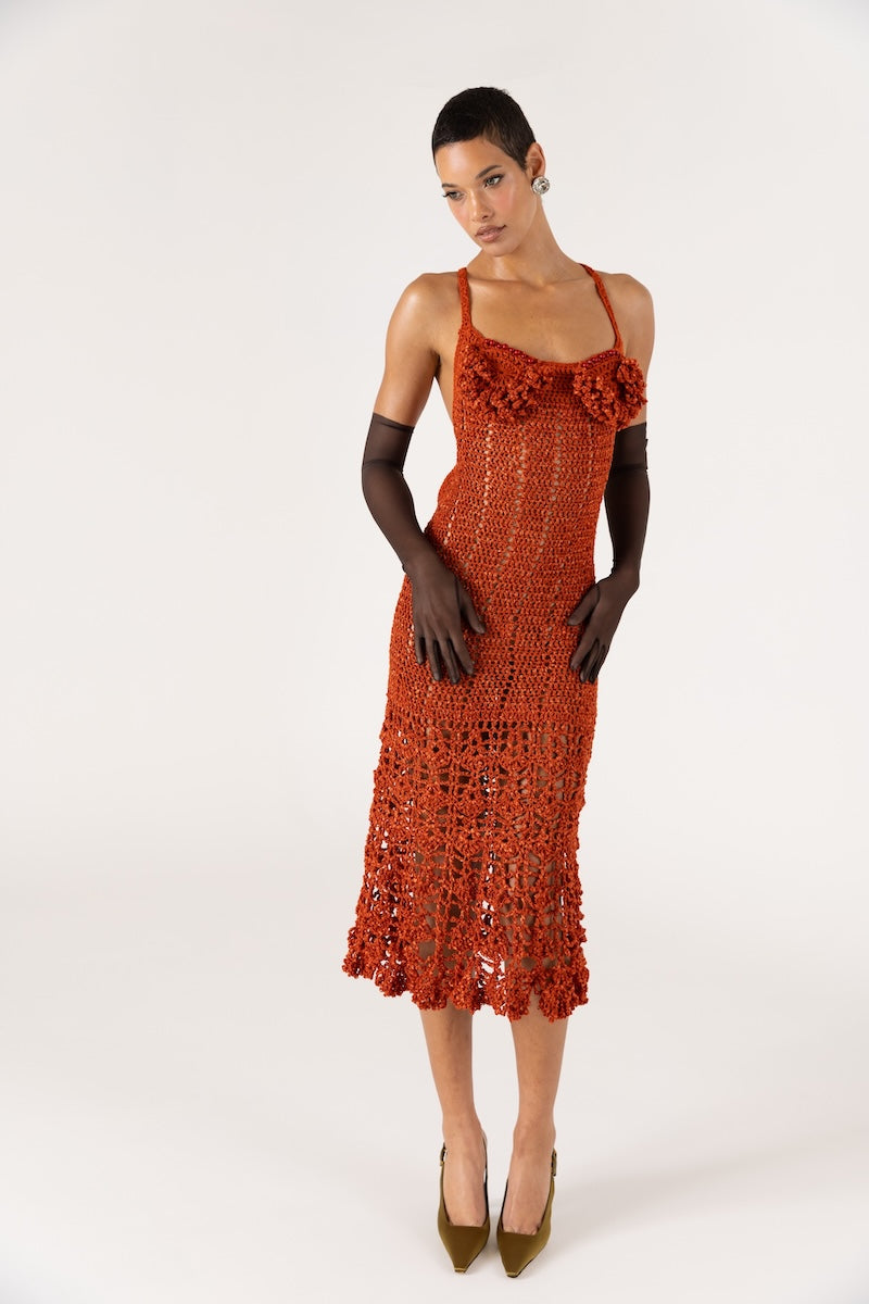 CHRYSANTHEMUM TERRACOTTA HANDMADE CROCHET DRESS