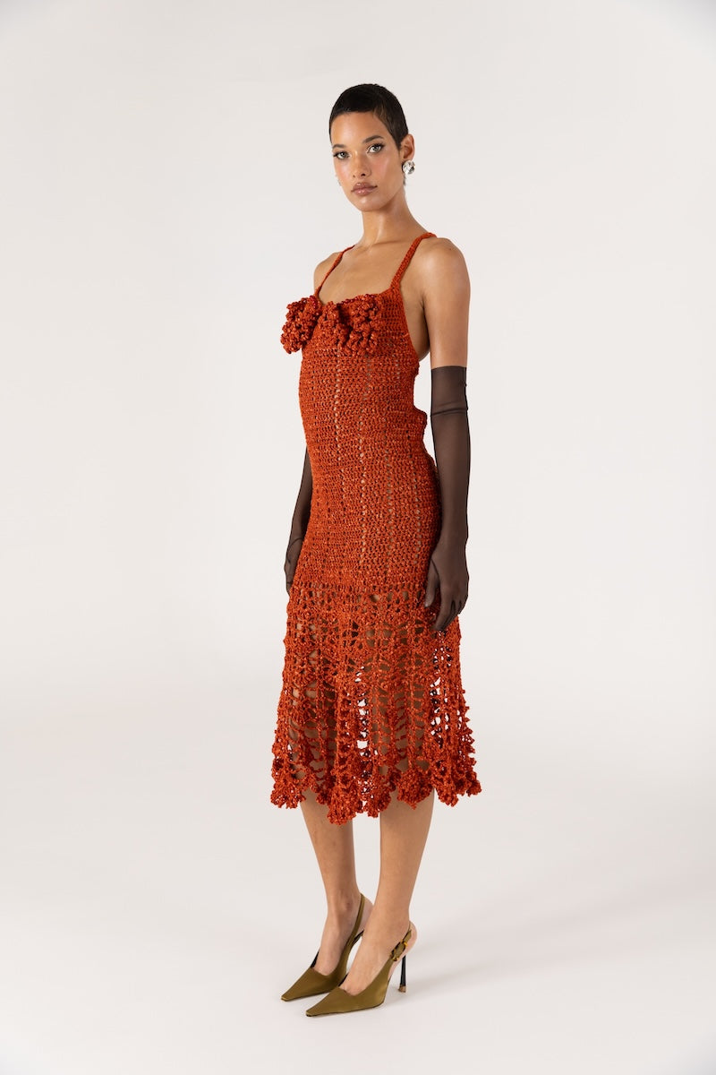 CHRYSANTHEMUM TERRACOTTA HANDMADE CROCHET DRESS