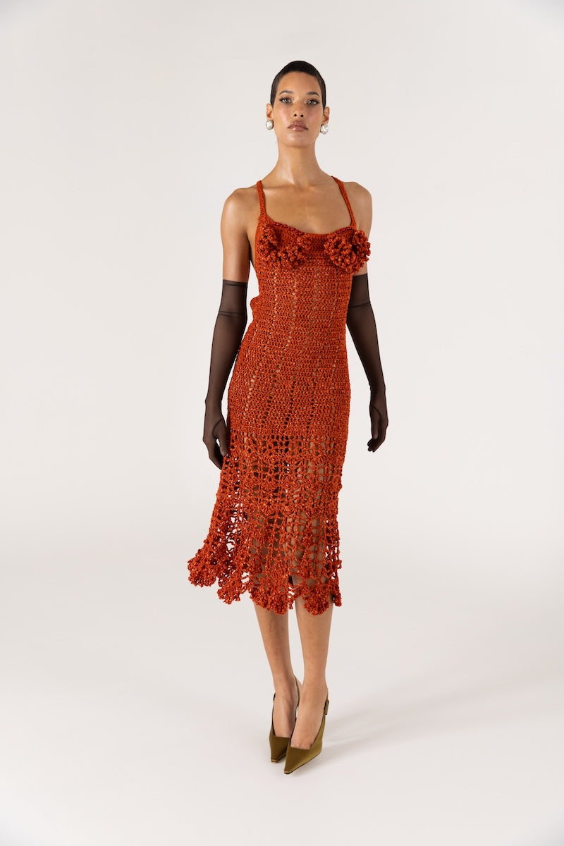 CHRYSANTHEMUM TERRACOTTA HANDMADE CROCHET DRESS