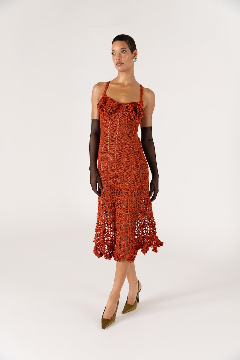CHRYSANTHEMUM TERRACOTTA HANDMADE CROCHET DRESS