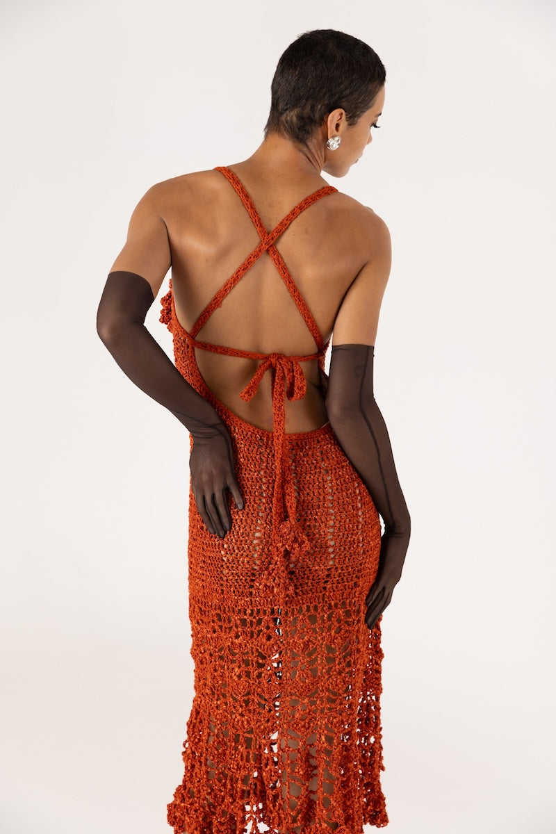 CHRYSANTHEMUM TERRACOTTA HANDMADE CROCHET DRESS