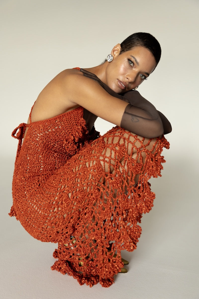 CHRYSANTHEMUM TERRACOTTA HANDMADE CROCHET DRESS