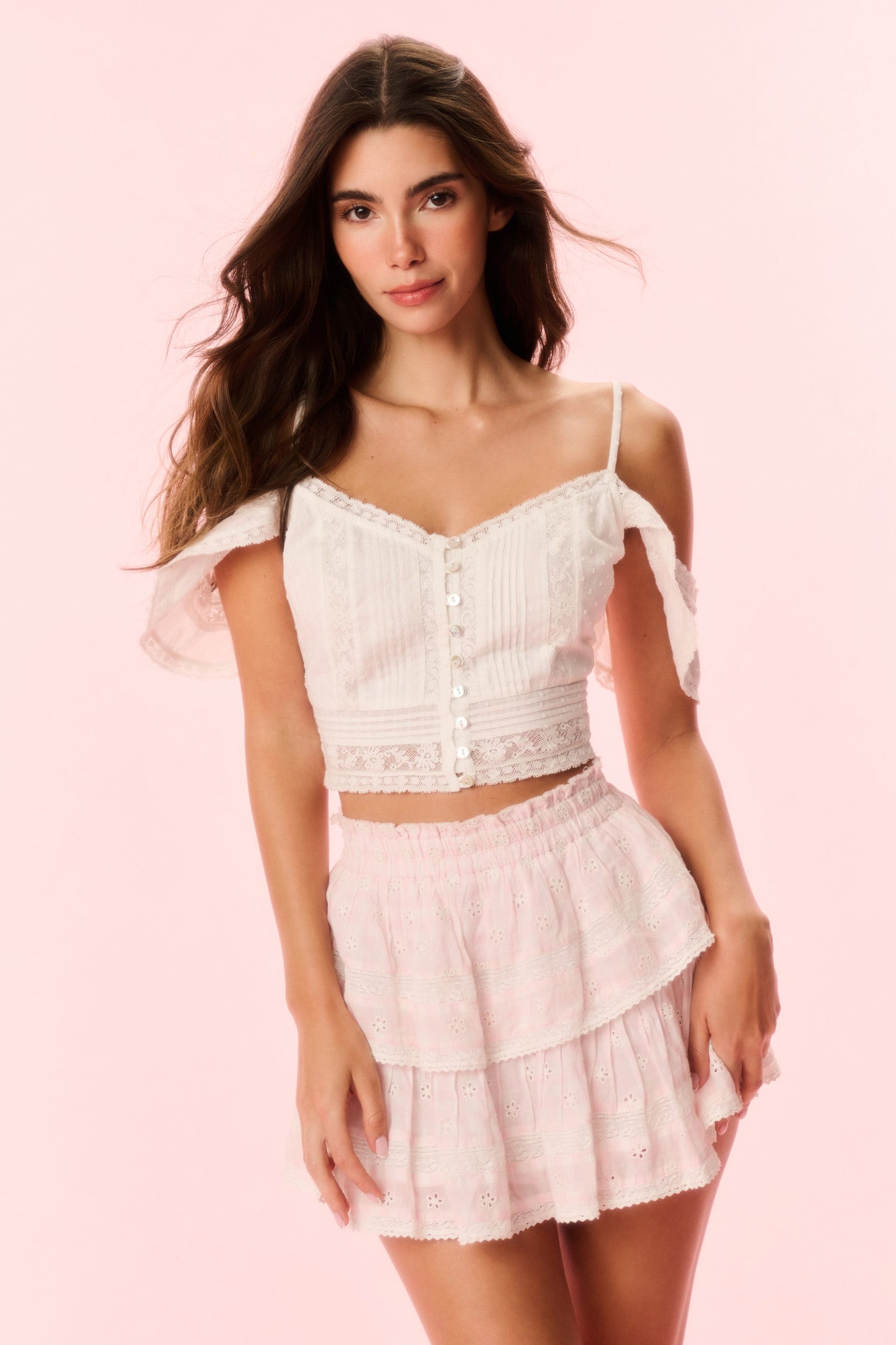 Ruffle Mini Gingham Eyelet Skirt