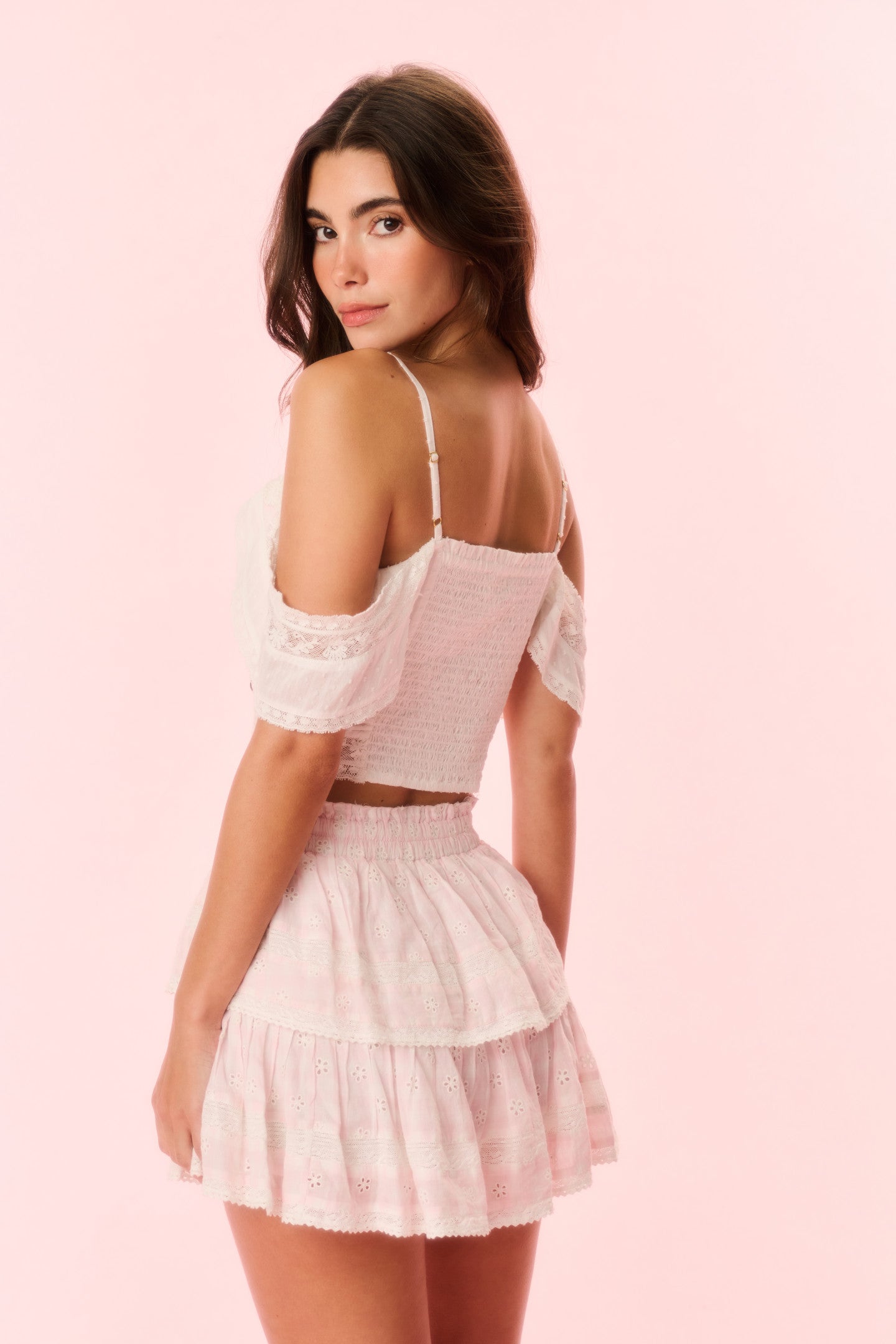 Ruffle Mini Gingham Eyelet Skirt