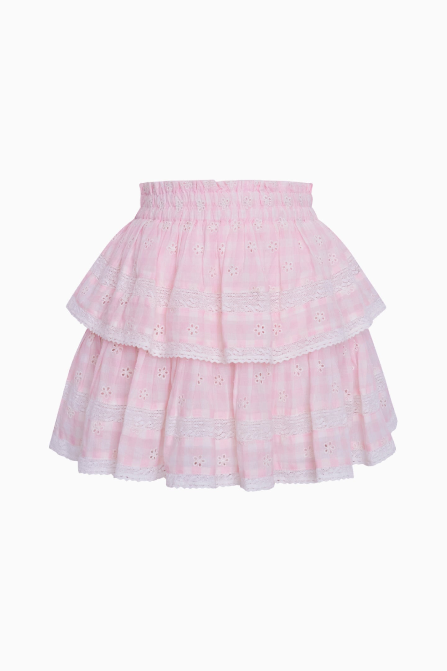 Ruffle Mini Gingham Eyelet Skirt