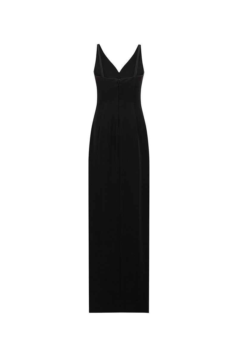 V-NECK SEQUIN MAXI DRESS IN BLACK