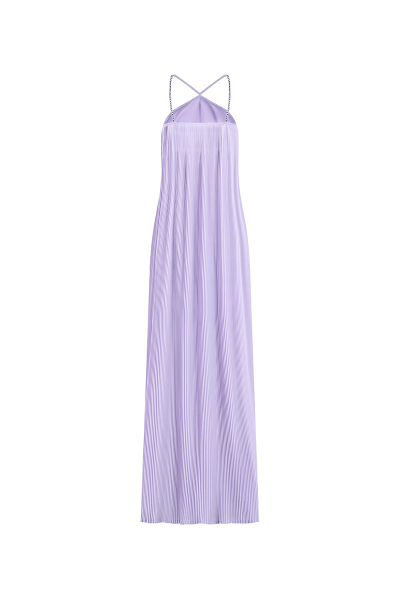 PLEATED CHIFFON MAXI DRESS IN LILAC