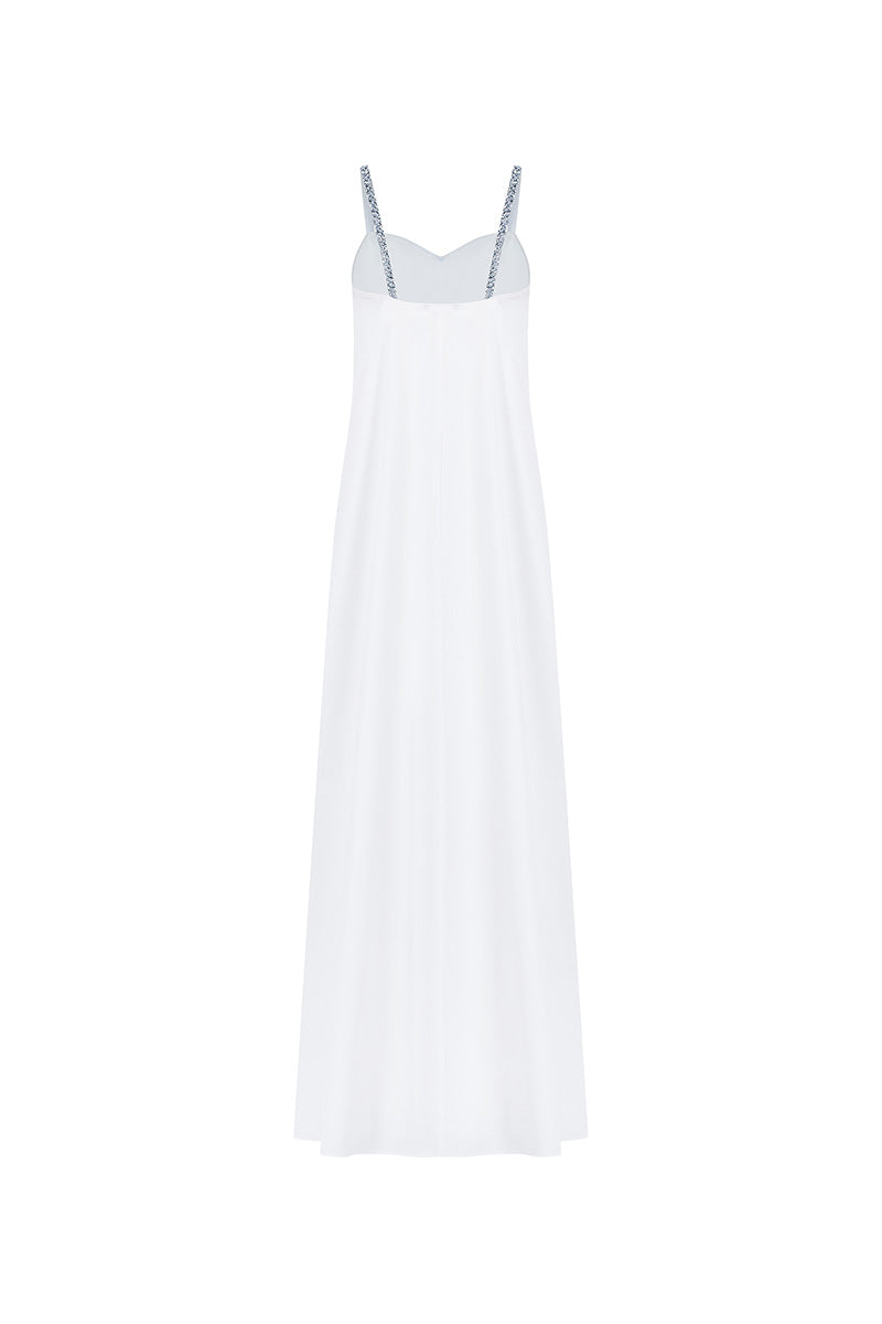SWEETHEART MAXI DRESS WITH CRYSTAL STRAPS IN WHITE
