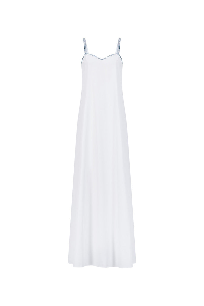 SWEETHEART MAXI DRESS WITH CRYSTAL STRAPS IN WHITE