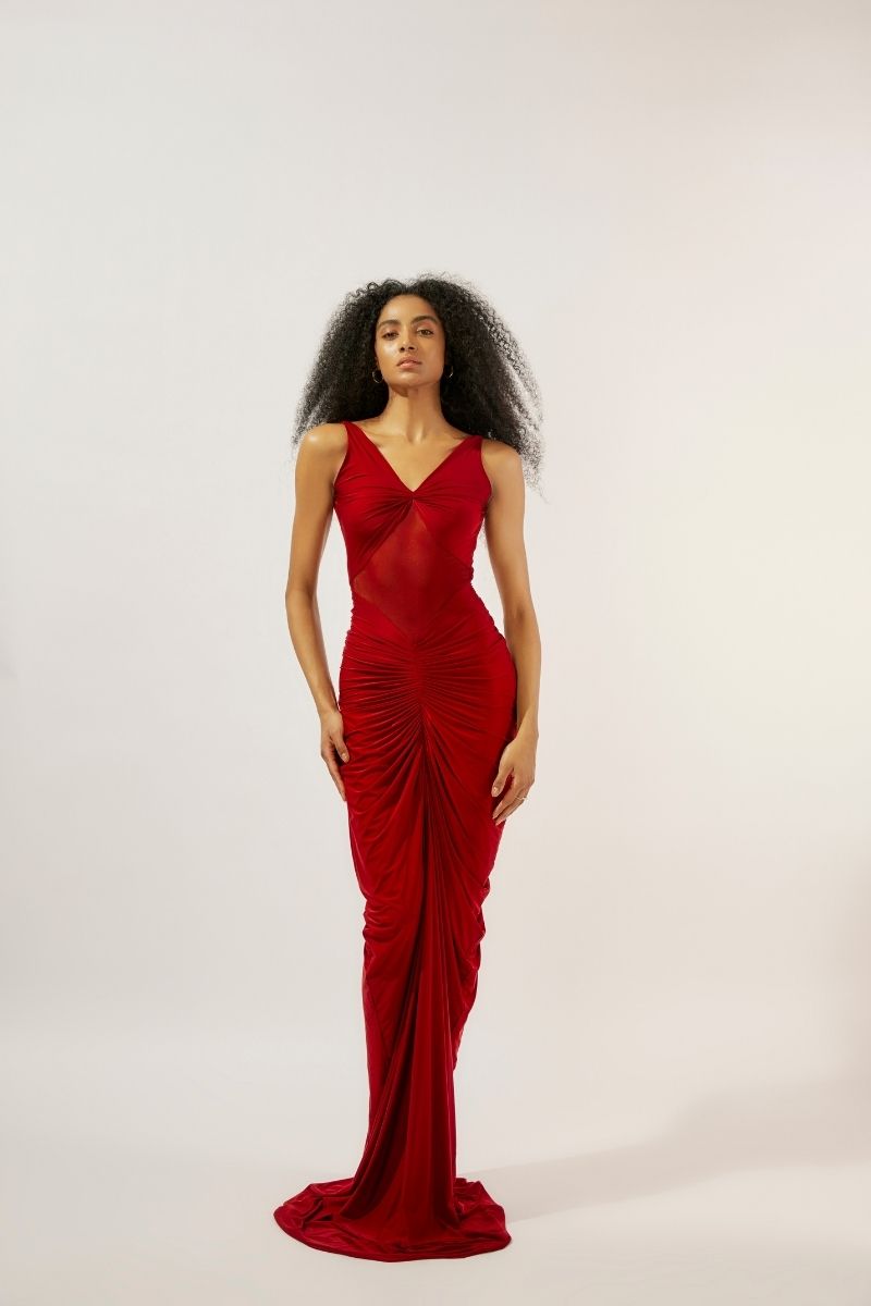 SAVANNAH MAROON RUCHED GOWN